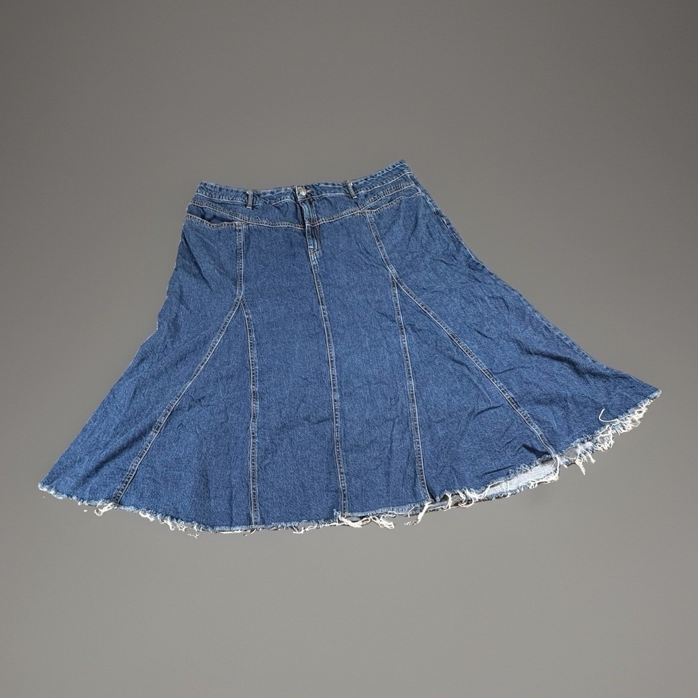 Ava & Viv Denim Maxi Skirt Women's 22 Blue Raw Hem Boho Festival Cottagecore